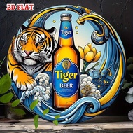 2D Flat 1pc Tiger Beer-Inspired Asian Aesthetic Round Aluminum Sign - 19.99x19.99 cm Rustic Metal Wa