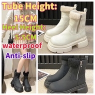 ZH【 Ready Stock】Velvet warm snow boots 2023 slim side zipper plus velvet short boots women's snow Ma
