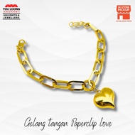 Youloong Rantai/Gelang tangan paperclip love gantung hollow EMAS916