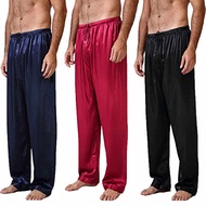 Xinyi3 pyjamas Men สบายชุดนอนผ้าไหมซาตินชุดนอนกางเกงกางเกงหลวมนุ่มกางเกงผ้าแพร ผช Casual