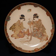 部町 日本 明治時期 白薩摩燒 滿工 描金百花 嬰戲 浮世繪美人盤