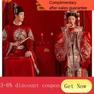 YQ57 Ming Chinese Style Original Ancient Costume Chinese Wedding Dress Bride Hanfu Wedding Full Set Couple a Chaplet and