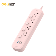 Deli ปลั๊ก3ตา ปลั๊กสายไฟ USB ปลั๊กไฟ ปลั๊กพวง รางปลั๊กไฟ ยาว 3 5เมตร กำลังไฟ 2300W USB รับประกันนาน 