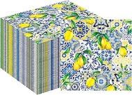 80 Pack Capri Paper Napkins, Blue Tiles Print Disposable Beverage Napkins for Buffet Bridal Shower W