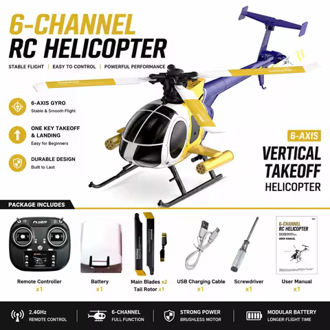 K300 6CH RC Helicopter Brushless Motor 6-Axis Gyro Remote Control Aircraft One Key Takeoff Landing 2