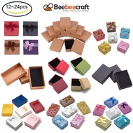 Beebeecraft 12-24pcs Kraft Paper Cardboard Jewelry Set Box for Ring Necklace