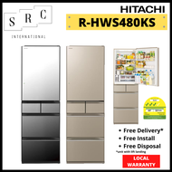 Hitachi R-HWS480KS Made in Japan 5 doors Refrigerator 500L (Gift: 1.8L MICOM Rice Cooker RZ-PMA18Y + Vacuum Container Set)