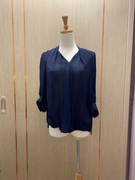 La ‘Feta深藍色直條紋襯衫#7分袖上衣#寬鬆#有型V領#
