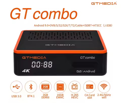 2025 GTMEDIA GT Combo 4K 8K Android 9.0 Smart TV BOX DVB-S2 DVB- T2 Cable Combo 2G+16G Satellite Rec