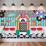 Large 50s Retro Diner Party Banner 1950s Theme Backdrop 50s Themed Party Decorations for 1950s Sock 