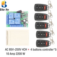 ❅ 433MHz Universal Wireless Remote Control AC 110V 220V 10Amp 2200W 4CH Relay Receiver Module RF Switch for Gate Garage opener