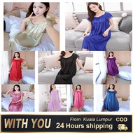 Women Ice Silk Comfy Plus Size Baju Tidur Pyjamas Nightdress Sleepwear Nightwear - S1094 (with 10 co