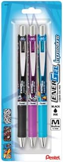 Pentel EnerGel RTX Impressions Gel Pen 0.7mm Med, Assorted Stylish Barrel Accents, Refillable Black Ink, 3 Pack