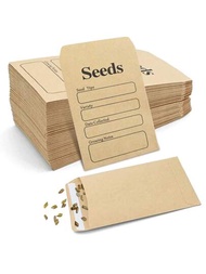 100入組牛皮紙種子信封,印有種子收藏模版,自封口信封,可用於儲存小物品、種子、錢幣