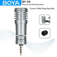 BOYA BY-P4 Mini 3.5Mm TRRS Plug Play Condenser Microphone For PC Smartphone Laptop Streaming Youtube Video Recording