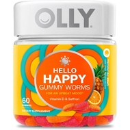 OLLY Hello Happy 60 Gummy Worms, Mood Balance Support, Vitamin D, Saffron, Adult Chewable Supplement