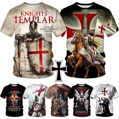 Knights Templar Graphic T Shirt For Men 3D God Wills It Print Tee Shirts Cruciata Teutonic Order T-s