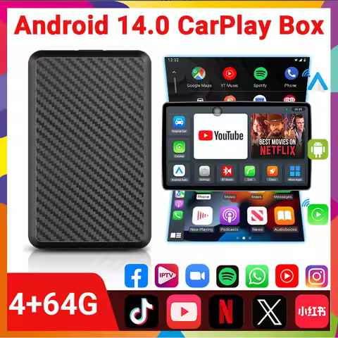 2025 Android14 New CarPlay Ai Box 4G+64G Wired to Wireless Smart Dongle 3In1 Plug and Play For Youtu