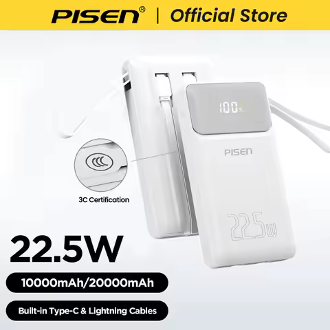 PISEN 3C Certified 22.5W Power Bank 10000mAh/ 20000mAh With Built-in Type C/L Cables Fast Charging P