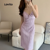 trendy6-Lovito Elegant Plain Plicated Knot Dress for Women L131ED084