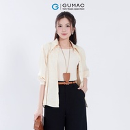 Áo sơ mi nữ lụa vân cao cấp form rộng màu xanh lá - be tay mổ trụ xếp 2 ly phồng nhẹ thời trang GUMA