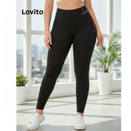 Lovito Women's Plus Size Curve Leggings, Casual Letter Print, LNE72219