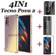 เคสโทรศัพท์4in1สำหรับ Tecno Pova 2เคสโทรศัพท์มือถือสีไม่ตก + HD ฟิล์มกระจกนิรภัยเต็มหน้าจอ Tecno Pova 2