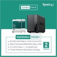 0TB~32TB Synology DiskStation DS225+ 2-Bay Diskless NAS Enclosure (Default System Shipped Without Ha