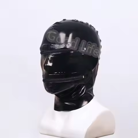 Handmade Natural Latex Hood Mask Rubber Hood With Eyes Mouths and Back Zipper Fetish Latex Headgear 