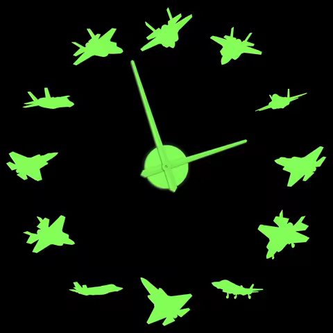 War Plane Luminous Wall Clock Aviation Home Decor Aircraft Battle Airplane Frameless Self Adhesive D