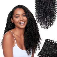 SIYUSI Kinky Curly Clip In Hair Extensions, 24 Inch 3C 4A 100% Brazilian Remy Human Hair Clip Ins, I