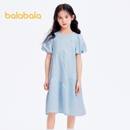 Balabala trẻ em ăn mặc cho cô gái 2024 mới Đầm Mùa Hè Da tong sen ngọt ngào tay áo Bong Bóng thủy tr