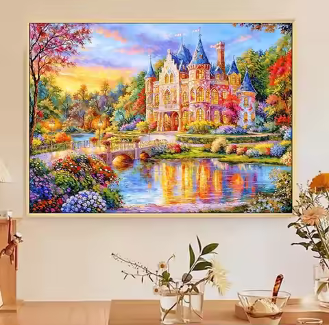 9ct 60x80cm Garden Castle Printed Kits Cross Stitch Embroidery DIY Chinese Style Needlework Set Home