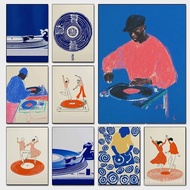 Modern Pop Record Player Music Posters DJ Hip Hop Dancing Couple Prints Canvas Painting Wall Art Pic