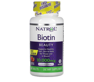 Natrol, Biotin, Fast Dissolve, Maximum Strength, Strawberry, 10,000 mcg, 60 Tablets ไบโอติน เข้มข้น