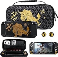 FUNDIARY Carrying Case for Nintendo Switch OLED with Monster Hunter Theme Design, Accessories Bundle Portable Bag for Switch OLED with Protective Case, Screen Protector and 2 Thumb Grips