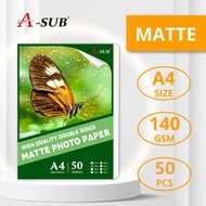 A-SUB A4 140gsm Double-side Matte Photo Paper 50/100pcs Inkjet Matte Coated Paper A4 Size Matte Pape