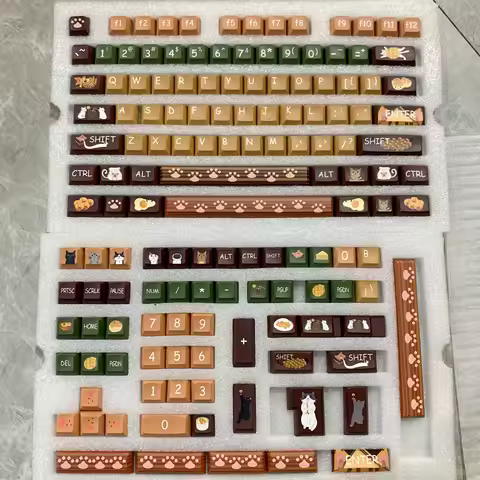Cat Tea Restaurant Keycap KCA Profile Original Design DYE Sub PBT 142 Keys For Cherry MX Switches RK