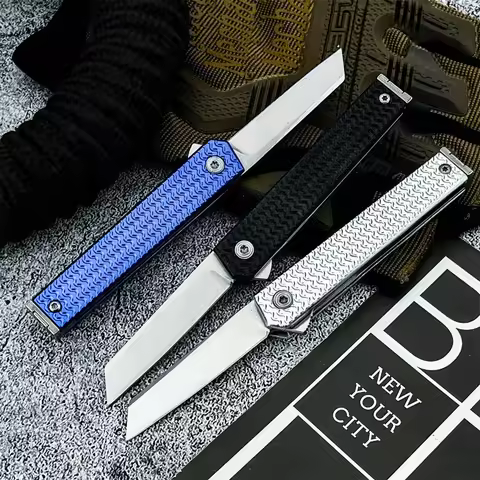 CR 7083 EDC Pocket Folding Knife 8Cr13MoV Blade Textured Blue 420 Steel Handle Compact Camping Outdo