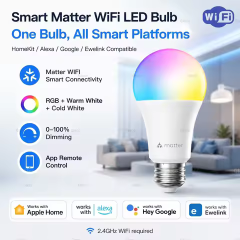 Matter Wifi E27 Smart Bulb RGB+WW+CW Dimmable GU10 E14 Led Light Bulb Spotlights Candle Lamp For Ale