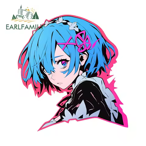 EARLFAMILY Creative Beautiful Rem Car Stickers Attractive Anime Girl Graffiti Laptop Decals Perfect 