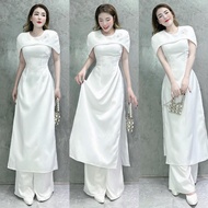 [BENT SET] White modern ao dai with flower tag ao dai set