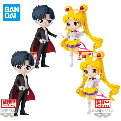 Bandai Genuine Qposket Sailor Moon Tsukino Usagi Chiba Mamoru Anime Action Figures Toys Gifts Collec