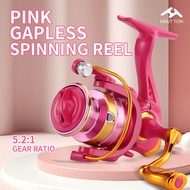 HAUT TON PG2000/3000 Pink Spinning Fishing Reel 5.2:1 Gear Ratio 8kg/17.64lb Max Drag Metal Spool&Ro