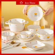 [Instant Goods]Ceramic Bowl Ceramic Plate Dish Plate Soup Pot Tableware Set ins Influencer Creative Little Yellow Fl