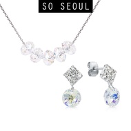 SO SEOUL Ghent Beads Aurore Boreale Swarovski® Crystal Stud Earrings with Fixed Chain Necklace