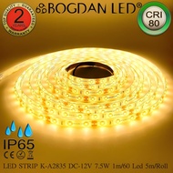 LED STRIP K-A2835-2700K-DC-12V 7.5W/M IP65 ยี่ห้อ BOGDAN LED Warm White ไฟเส้นแอลอีดี แบบซิลิโคลน สำ