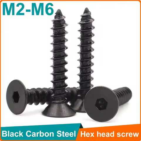 10-100pcs Black Carbon Steel Hexagon Hex Socket Flat Countersunk Head Self Tapping Screw M2 M2.3 M2.