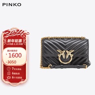 PINKO奢侈品女包MINI羊皮绗缝包链条燕子包 黑色新年礼物