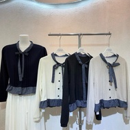 CHALI Long-Sleeved Shirt With Front Buttons (Cream Color) With Ruffled Hem There Is A Bow Bust 32-40